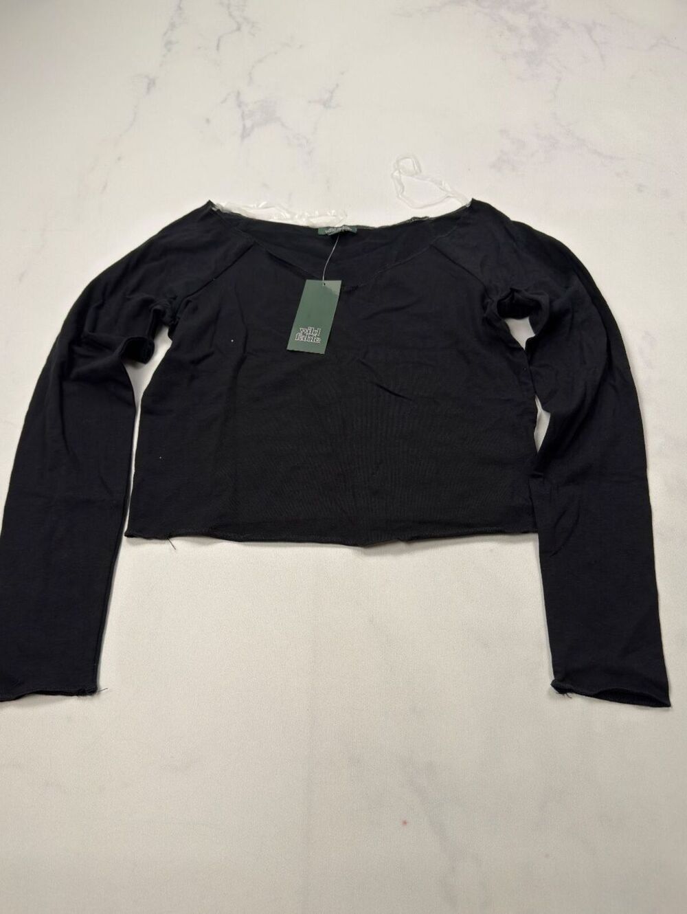 Wild Fable Black Long Sleeve Crop Top Scoop Neck Casual - Womens M NWT